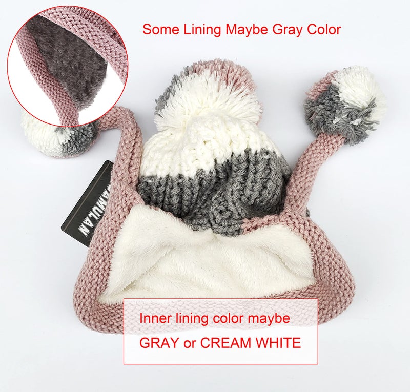 HUAMULAN Women Winter Sherpa Beanie Hats Knit Ear Flaps Peruvian Cover Ears Warm Fleece Lined Ski Snow Hat with 3 Pompom - Image 5